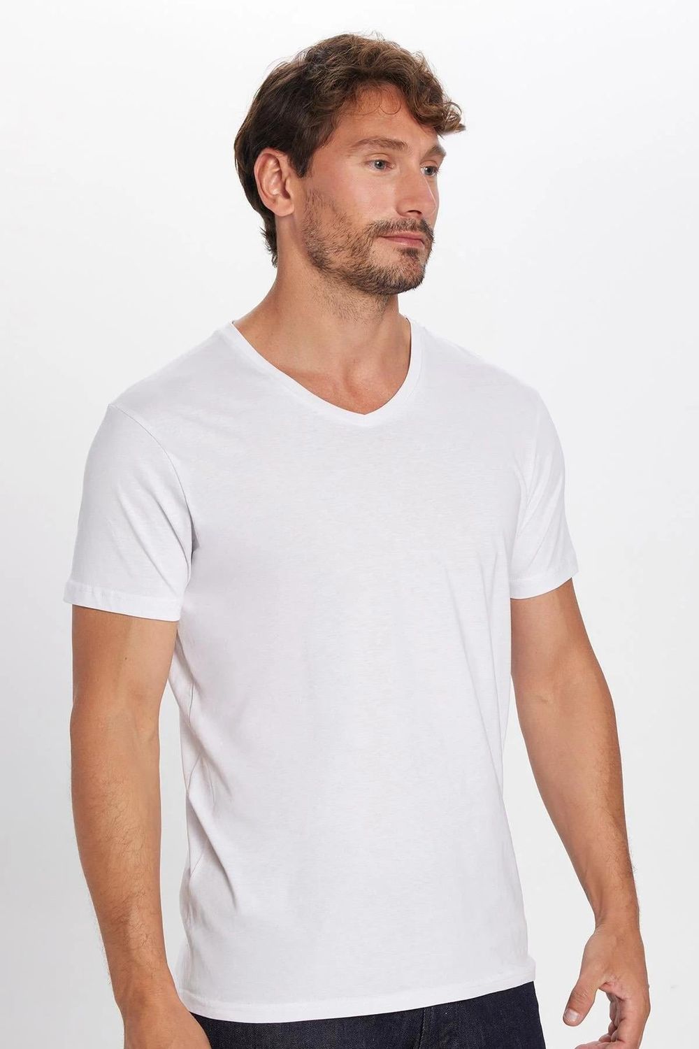 Erkek Slim Fit Dar Kesim V Yaka %100 Organik Pamuk Yumuşak Dokulu Kısa Kol Tişört