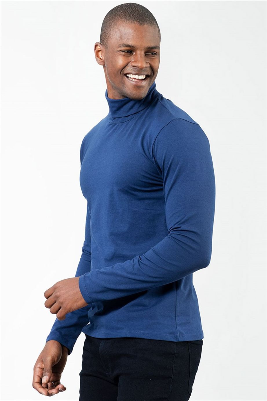 Slim Fit Dar Kesim Tam Balıkçı Yaka Düz İnce Erkek Sweatshirt
