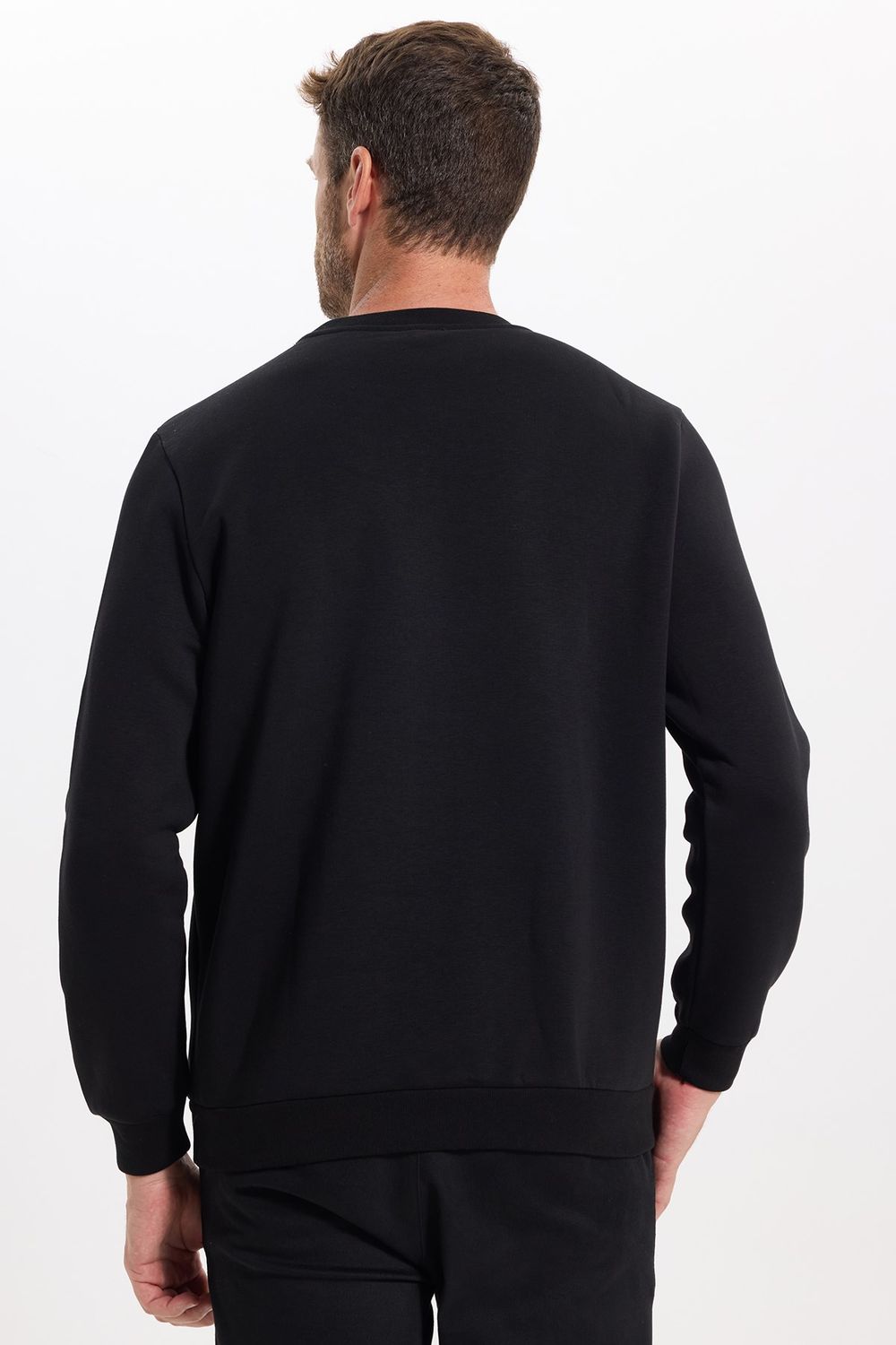 Unisex Relax Fit Rahat Kesim Pamuklu 3 İplik İçi Polarlı Basic Siyah Bisiklet Yaka Sweatshirt
