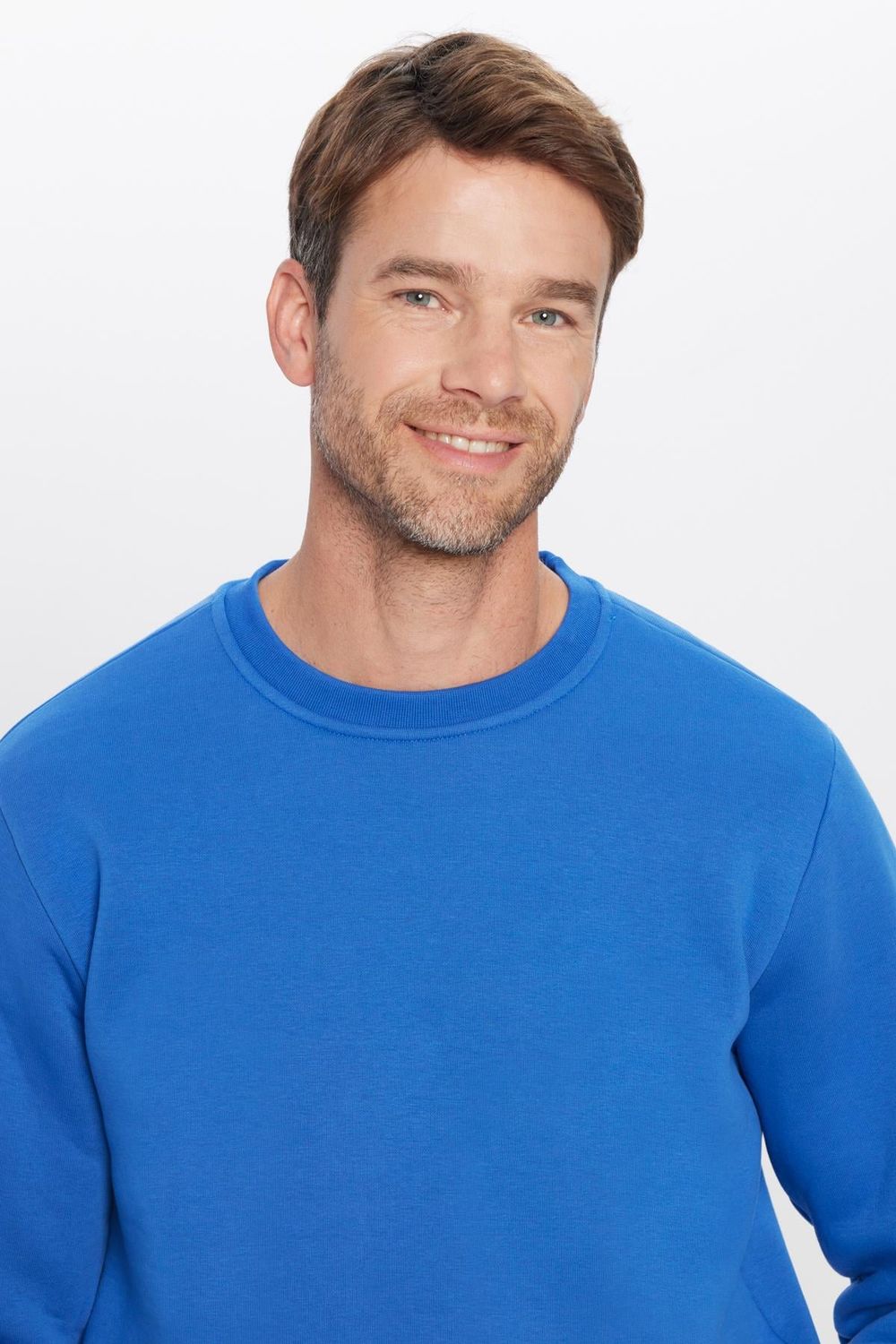 Unisex Relax Fit Rahat Kesim Pamuklu Yumuşak Dokulu İçi Polarlı Basic Saks Mavi Bisiklet Yaka Sweatshirt