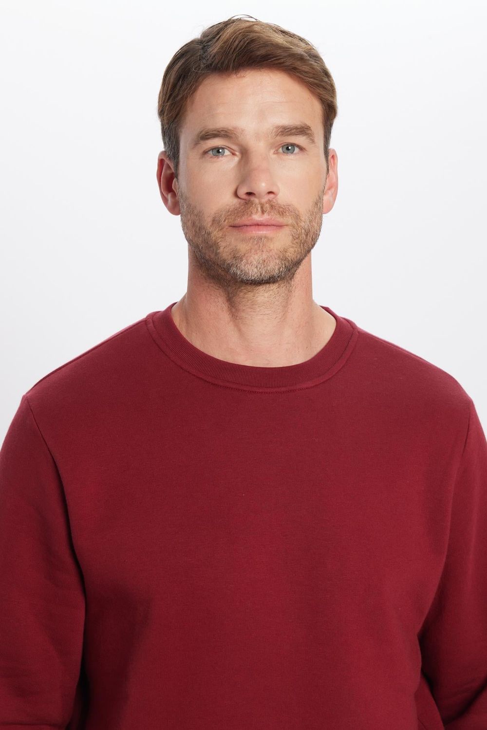 Unisex Relax Fit Rahat Kesim Pamuklu Yumuşak Dokulu İçi Polarlı Basic Bordo Bisiklet Yaka Sweatshirt