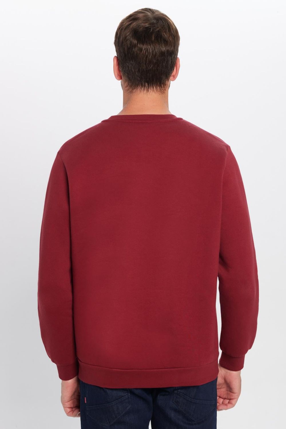 Unisex Relax Fit Rahat Kesim Pamuklu Yumuşak Dokulu İçi Polarlı Basic Bordo Bisiklet Yaka Sweatshirt