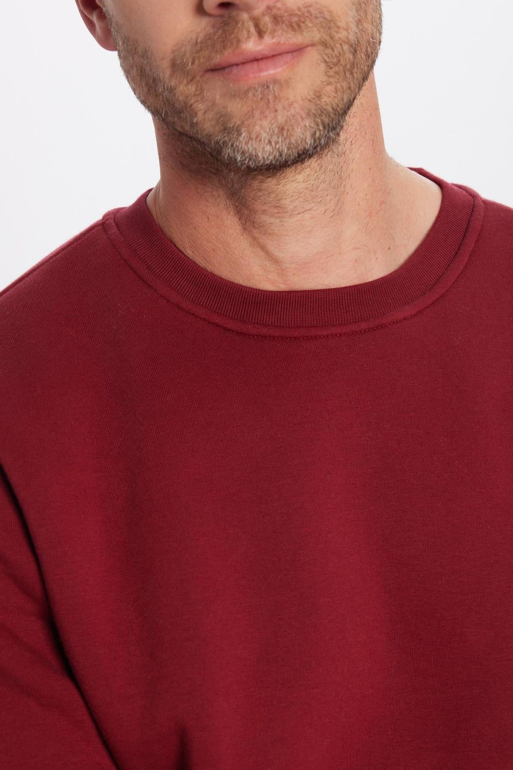 Unisex Relax Fit Rahat Kesim Pamuklu Yumuşak Dokulu İçi Polarlı Basic Bordo Bisiklet Yaka Sweatshirt