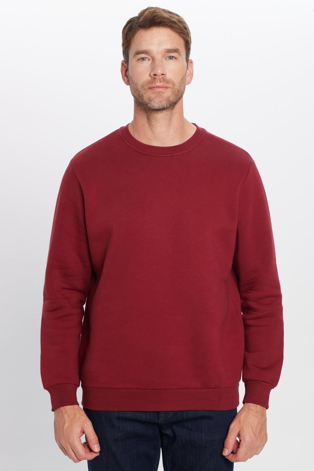 Unisex Relax Fit Rahat Kesim Pamuklu Yumuşak Dokulu İçi Polarlı Basic Bordo Bisiklet Yaka Sweatshirt