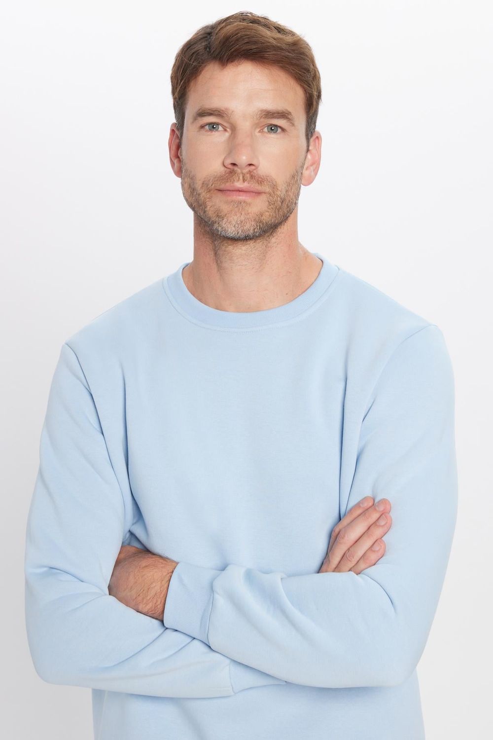Unisex Relax Fit Rahat Kesim Pamuklu Yumuşak Dokulu İçi Polarlı Basic Mavi Bisiklet Yaka Sweatshirt