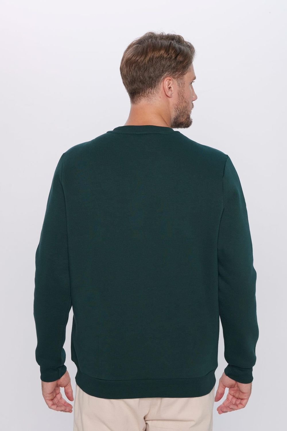 Unisex Relax Fit Rahat Kesim Pamuklu Yumuşak Dokulu İçi Polarlı Basic Yeşil Bisiklet Yaka Sweatshirt