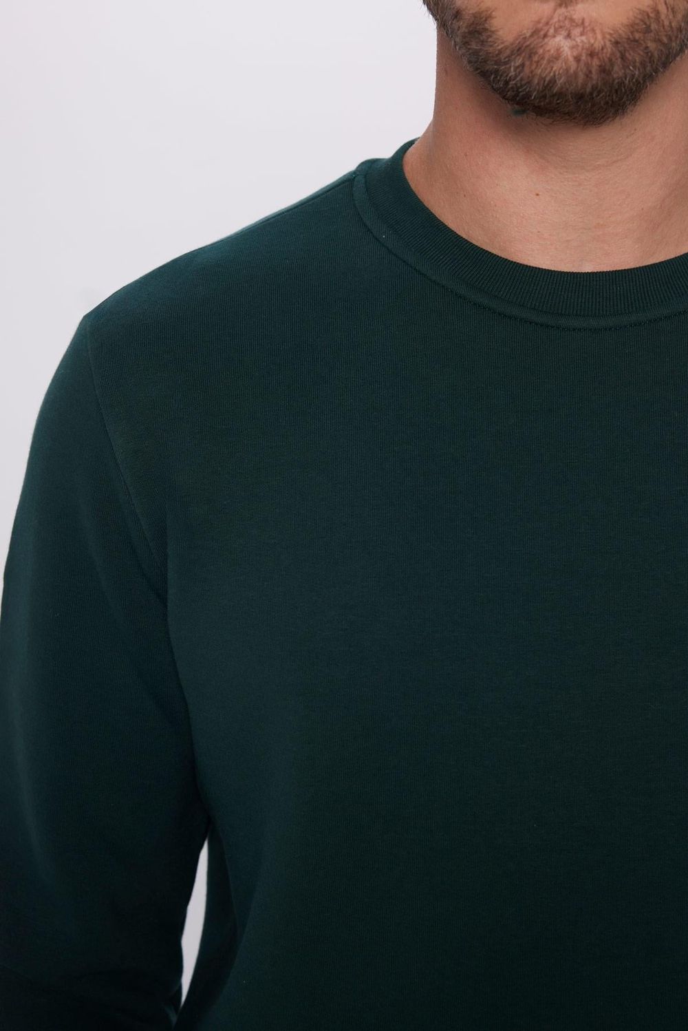Unisex Relax Fit Rahat Kesim Pamuklu Yumuşak Dokulu İçi Polarlı Basic Yeşil Bisiklet Yaka Sweatshirt