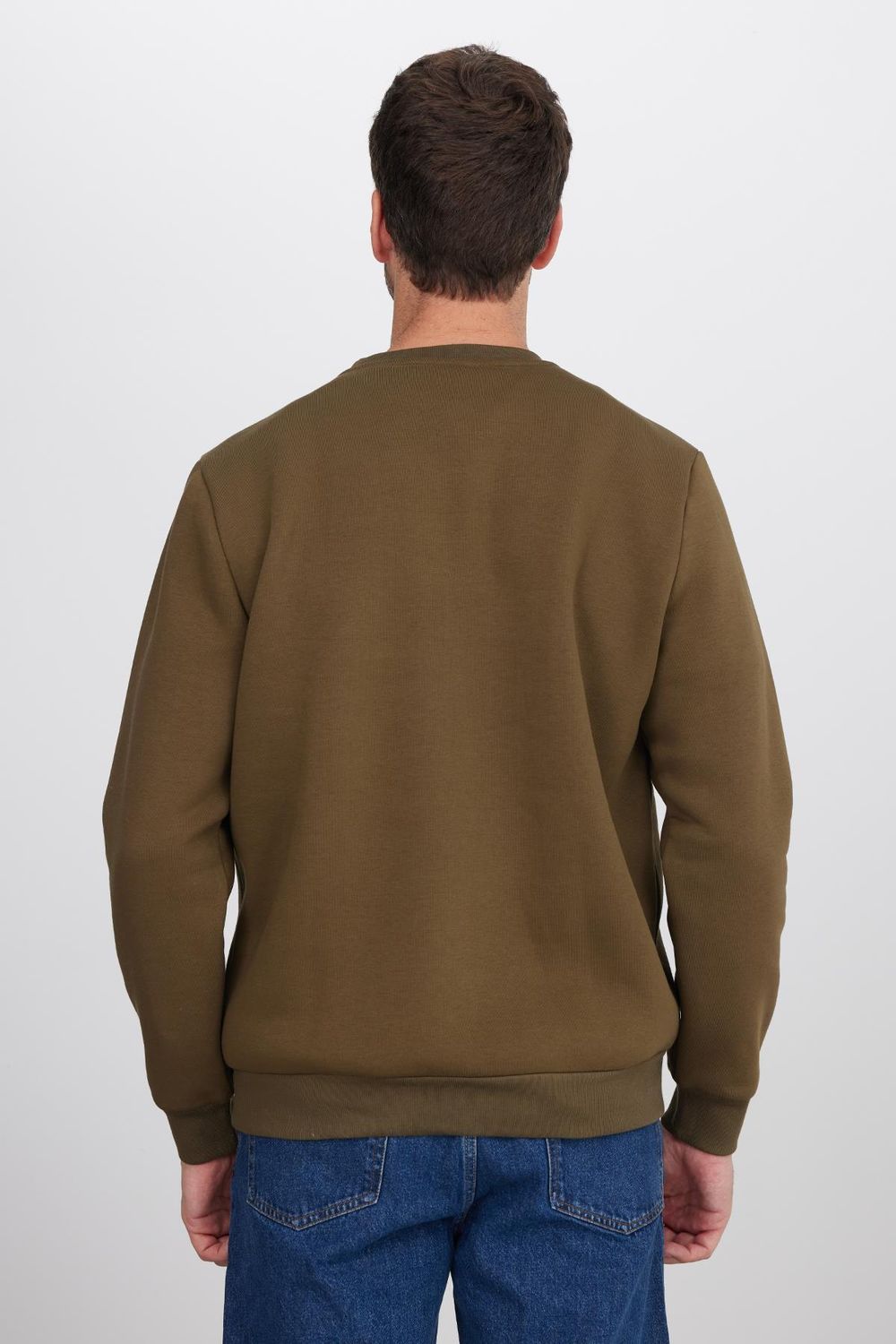 Unisex Relax Fit Rahat Kesim Pamuklu Yumuşak Dokulu İçi Polarlı Yeşil Bisiklet Yaka Sweatshirt