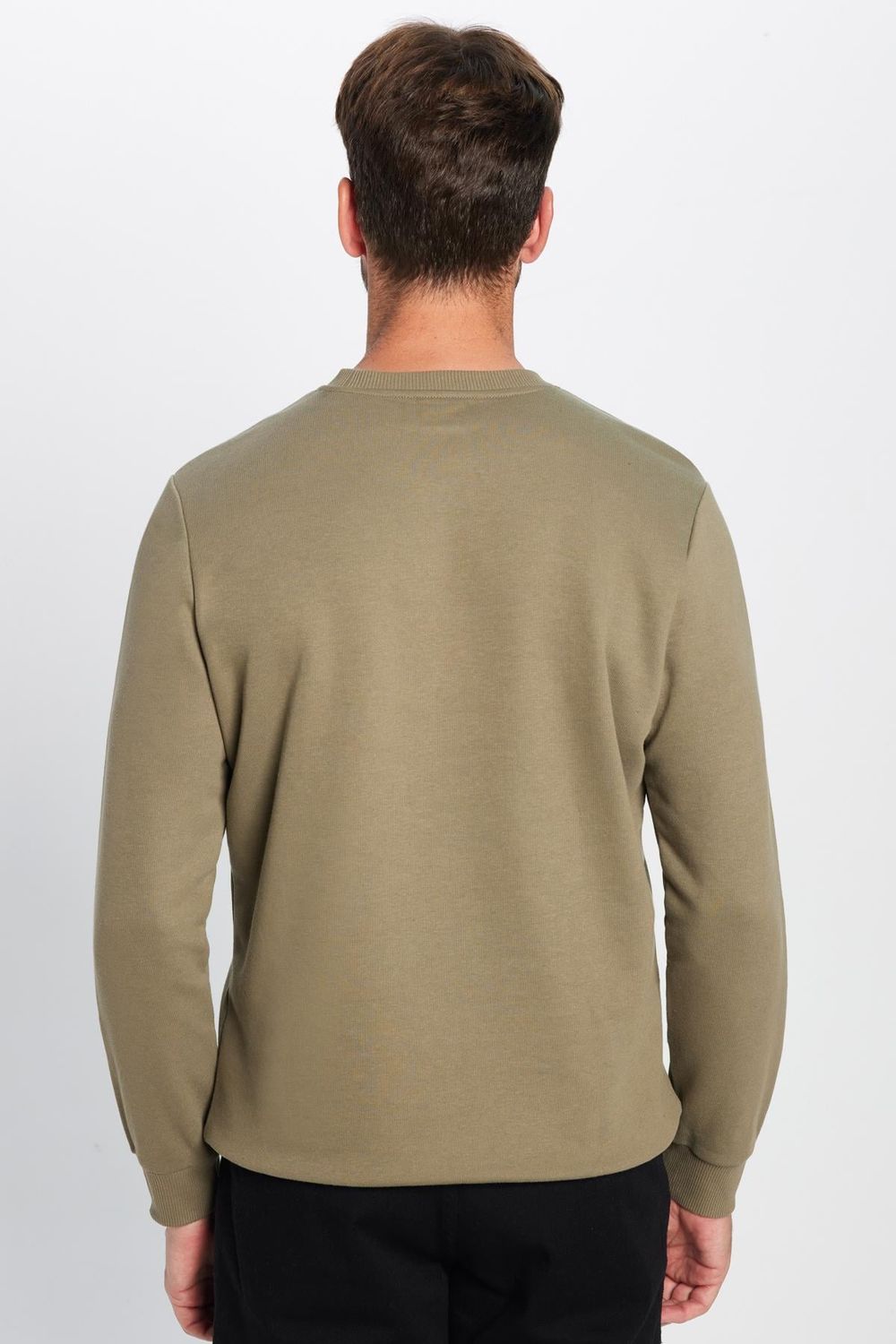 Unisex Relax Fit Rahat Kesim Pamuklu Yumuşak Dokulu İçi Polarlı Basic Yeşil Bisiklet Yaka Sweatshirt