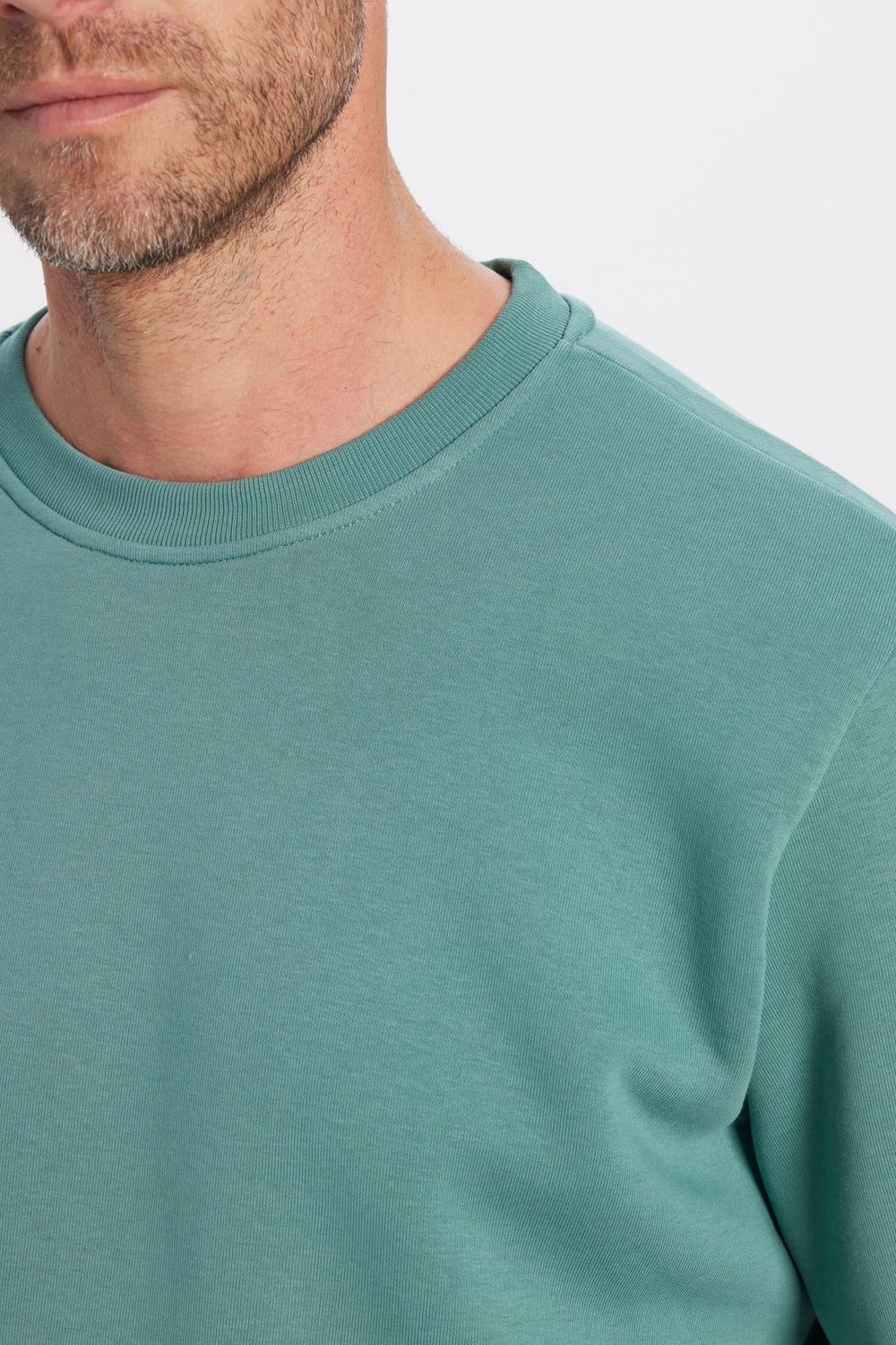 Unisex Relax Fit Rahat Kesim Pamuklu Yumuşak Dokulu Polarlı Basic Petrol Bisiklet Yaka Sweatshirt