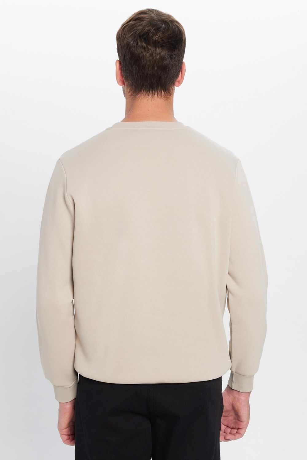 Unisex Relax Fit Rahat Kesim Pamuklu Yumuşak Dokulu İçi Polarlı Basic Taş Renk Bisiklet Yaka Sweatshirt