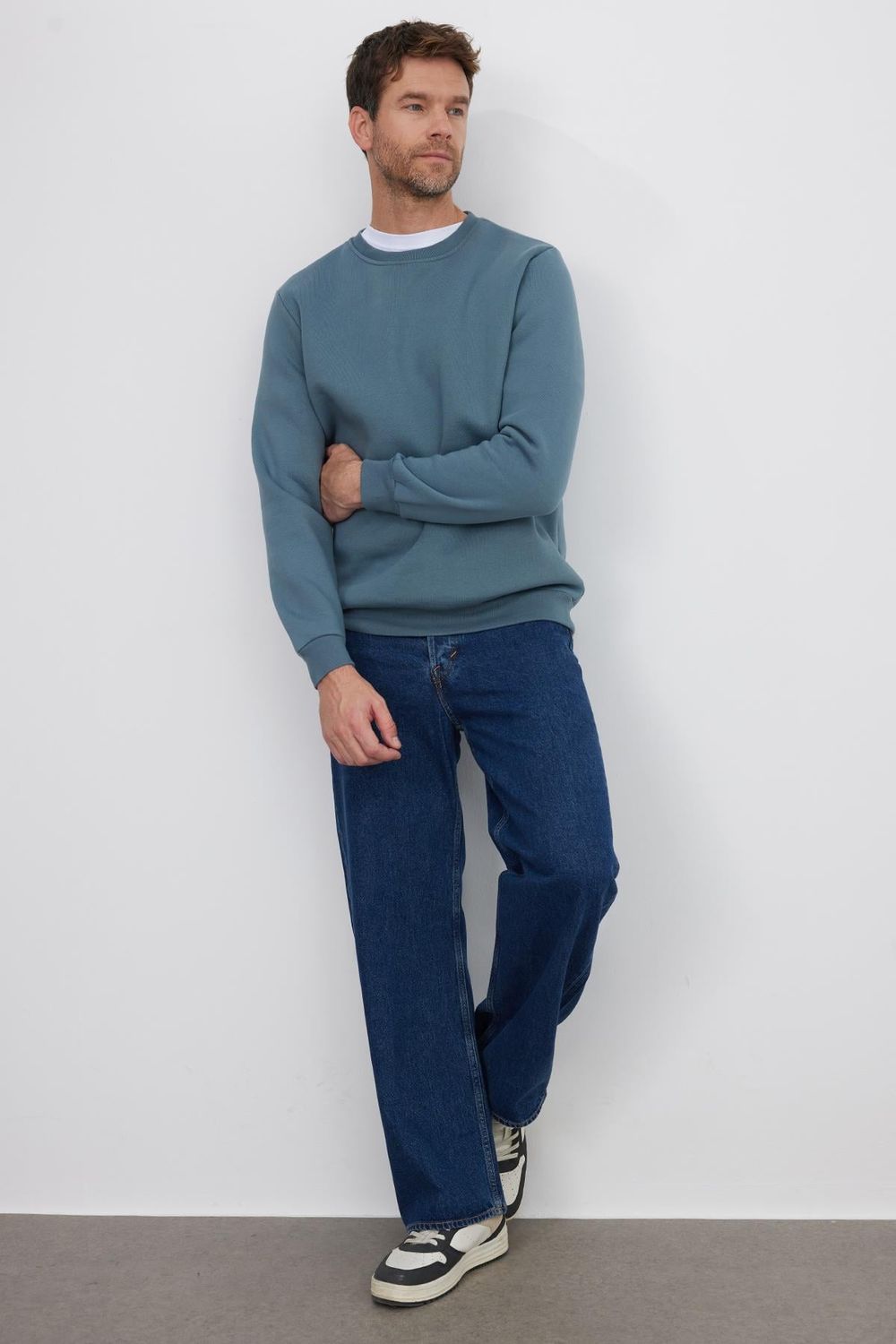Unisex Relax Fit Rahat Kesim Pamuklu Yumuşak Dokulu İçi Polarlı Gri Bisiklet Yaka Sweatshirt