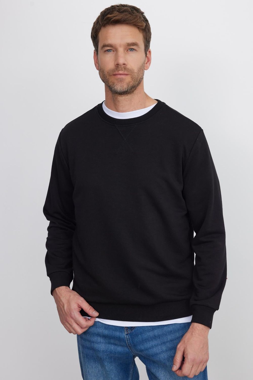 Unisex Relax Fit Rahat Kesim %100 Pamuk Basic Siyah Bisiklet Yaka Sweatshirt
