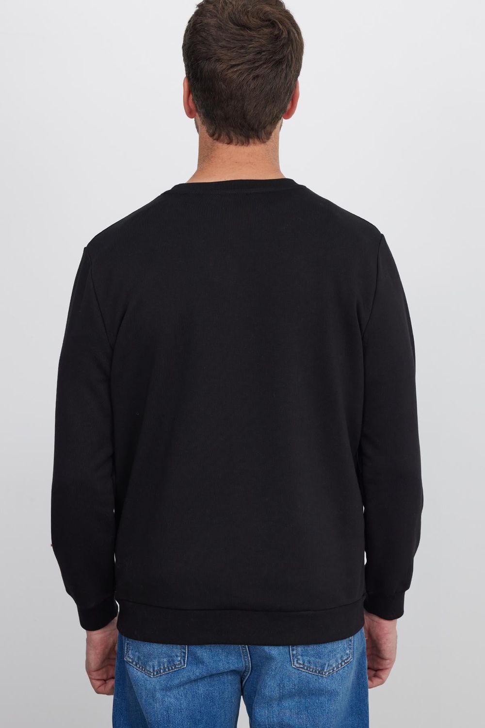 Unisex Relax Fit Rahat Kesim %100 Pamuk Basic Siyah Bisiklet Yaka Sweatshirt