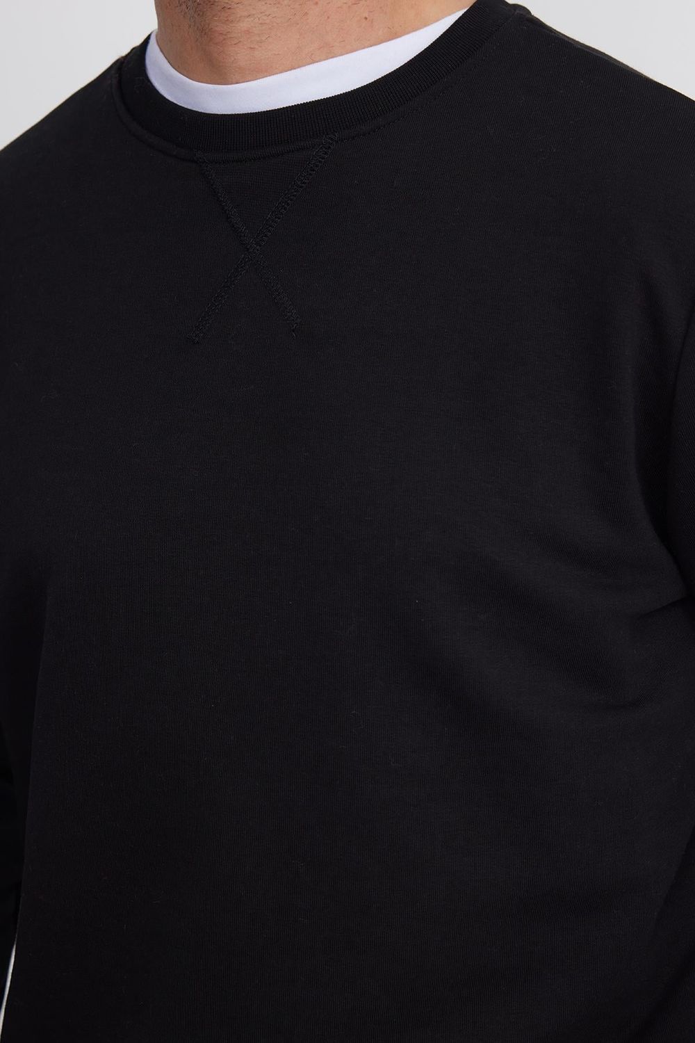 Unisex Relax Fit Rahat Kesim %100 Pamuk Basic Siyah Bisiklet Yaka Sweatshirt