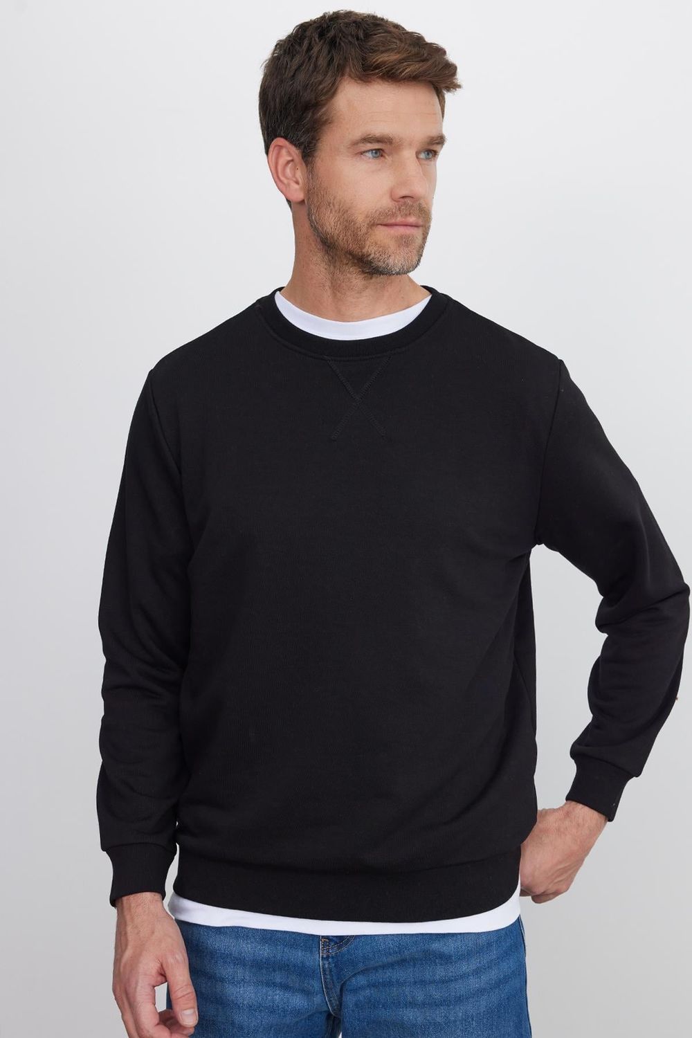 Unisex Relax Fit Rahat Kesim %100 Pamuk Basic Siyah Bisiklet Yaka Sweatshirt