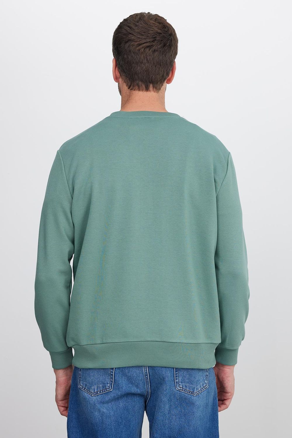 Unisex Relax Fit Rahat Kesim %100 Pamuk Basic Yeşil Bisiklet Yaka Sweatshirt