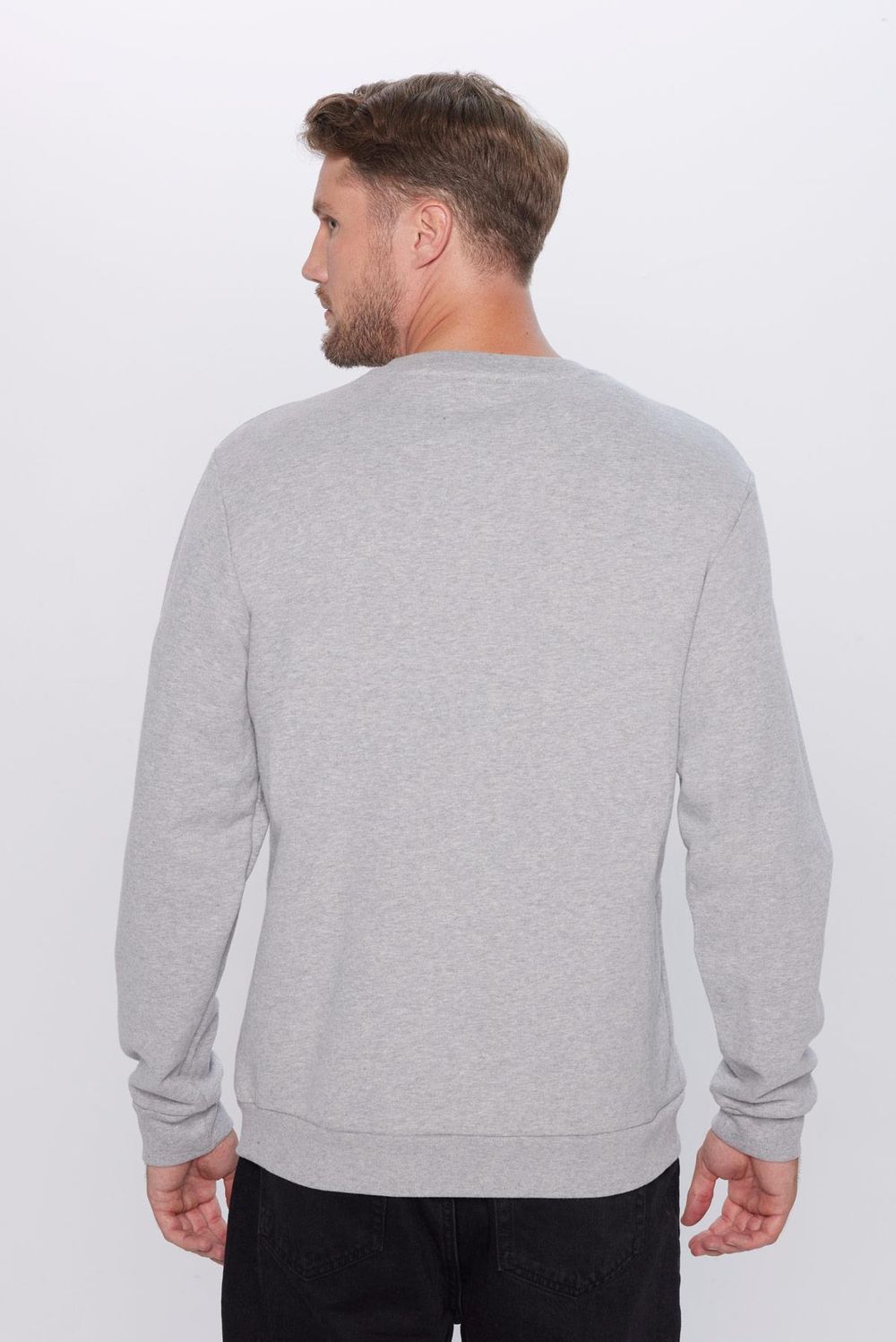 Unisex Relax Fit Rahat Kesim %100 Pamuk Basic Gri Bisiklet Yaka Sweatshirt
