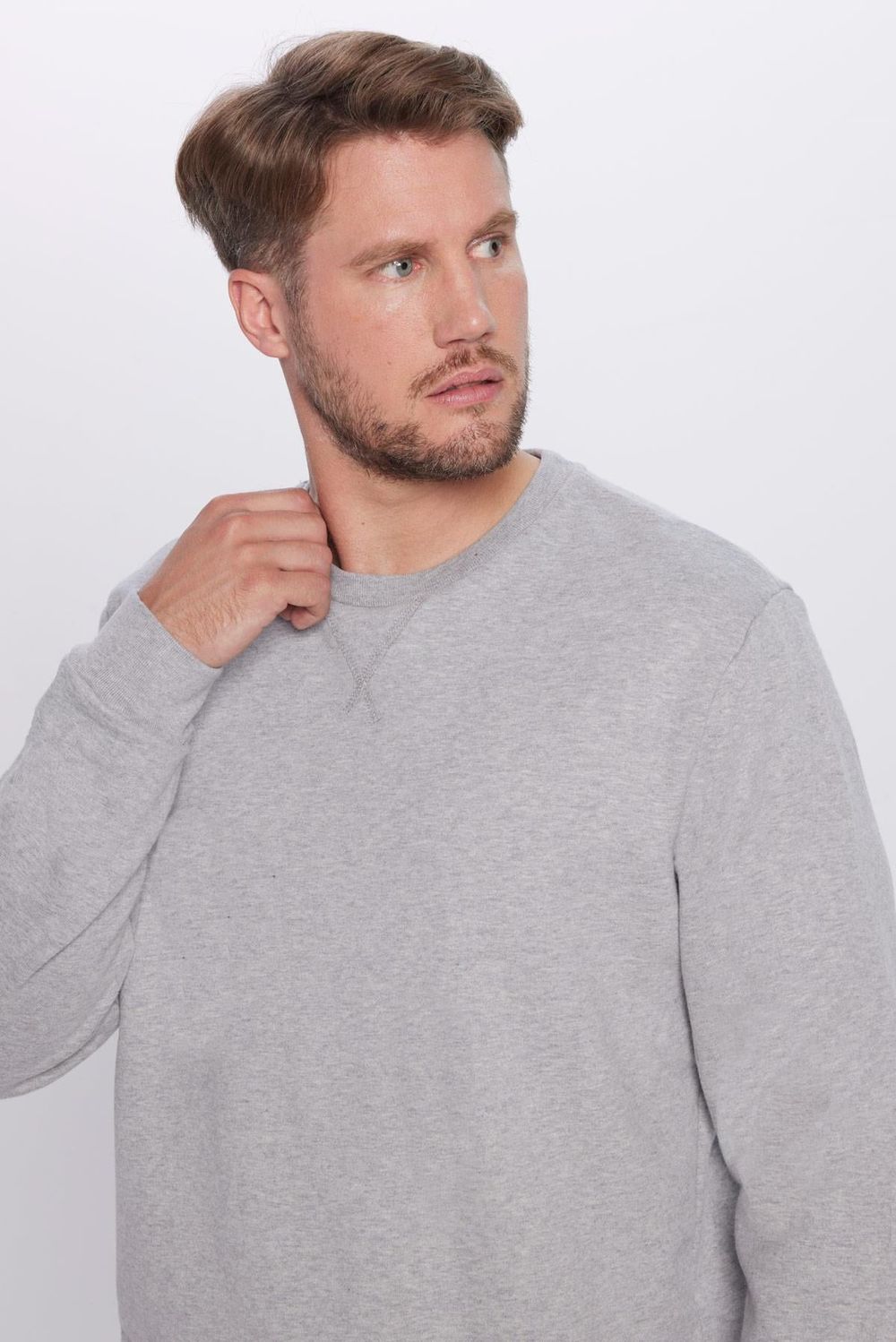 Unisex Relax Fit Rahat Kesim %100 Pamuk Basic Gri Bisiklet Yaka Sweatshirt