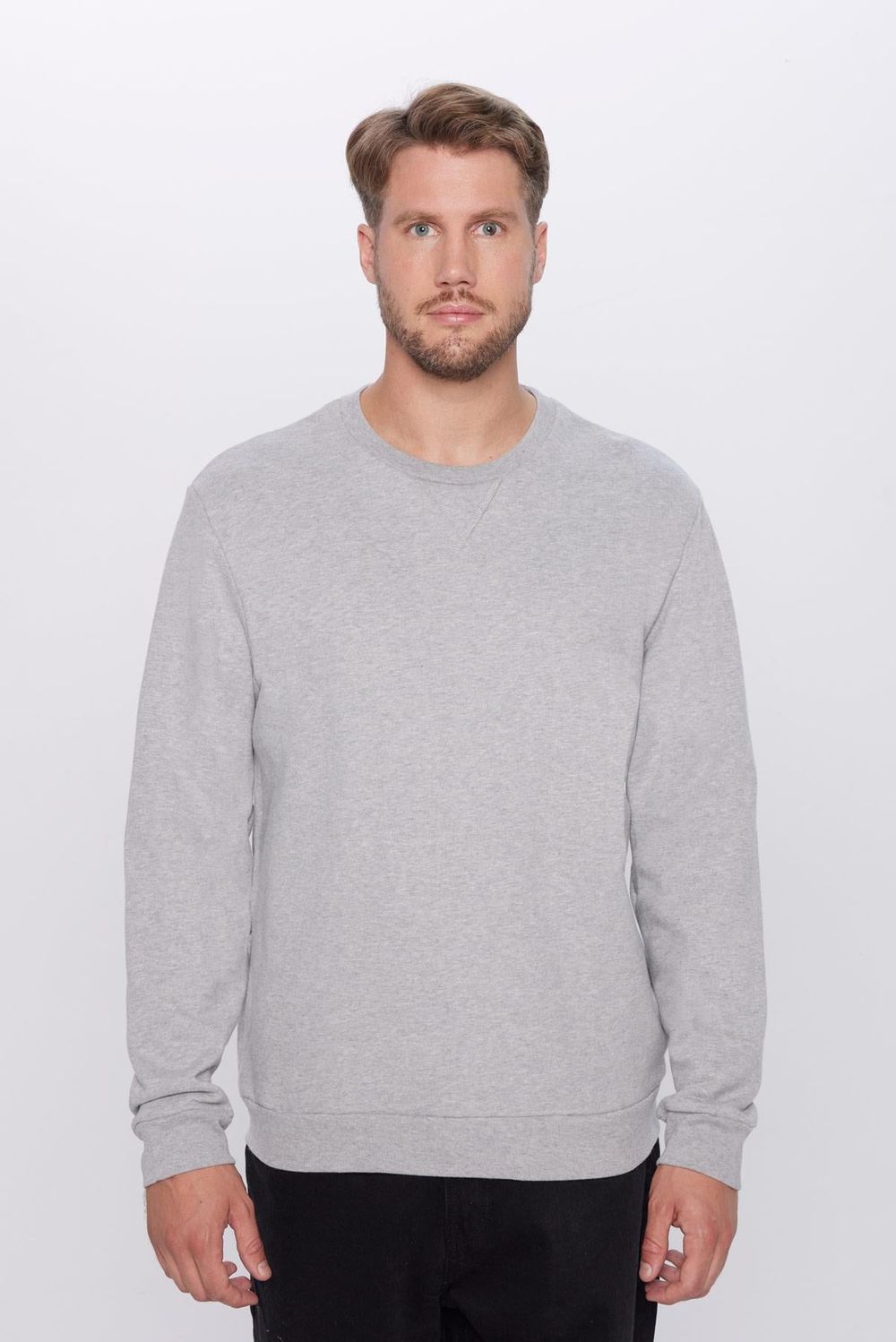 Unisex Relax Fit Rahat Kesim %100 Pamuk Basic Gri Bisiklet Yaka Sweatshirt