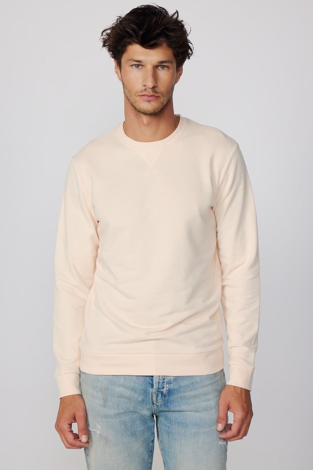 Pamuk Bisiklet Yaka Basic Ekru Unisex Sweatshirt