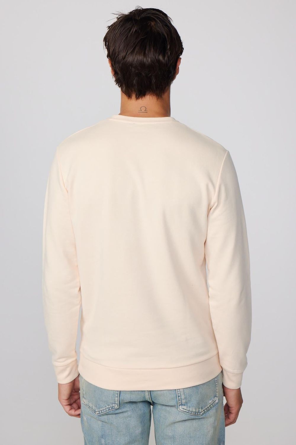 Pamuk Bisiklet Yaka Basic Ekru Unisex Sweatshirt