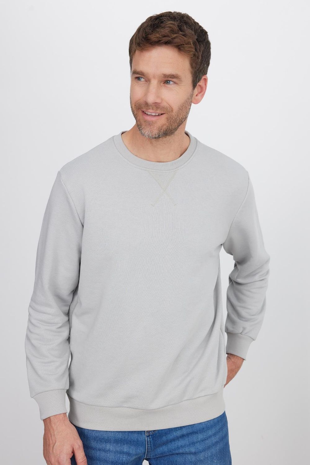 Unisex Relax Fit Rahat Kesim %100 Pamuk Basic Taş Renk Bisiklet Yaka Sweatshirt