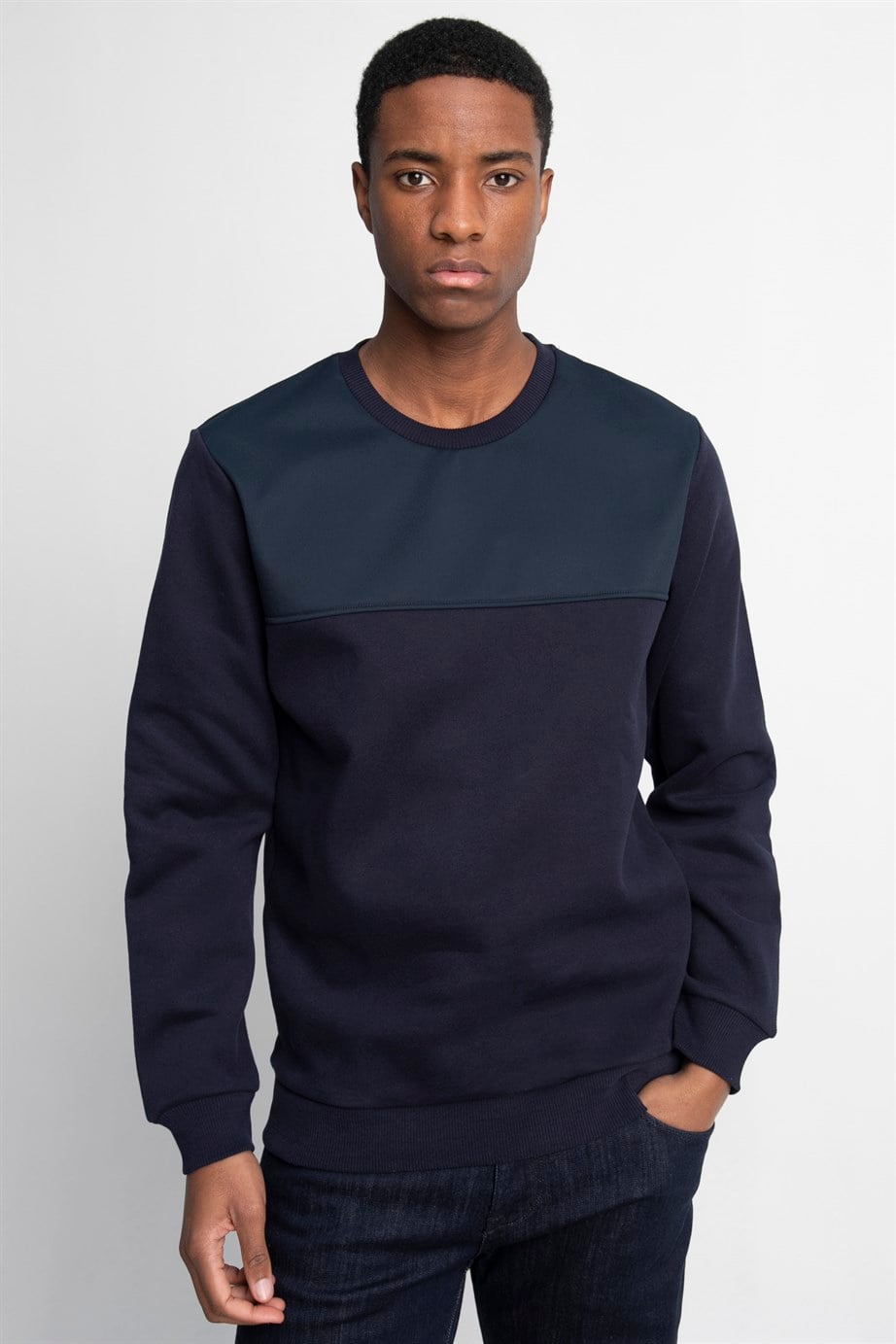 Pamuk Bisiklet Yaka Önü Parçalı Sweatshirt