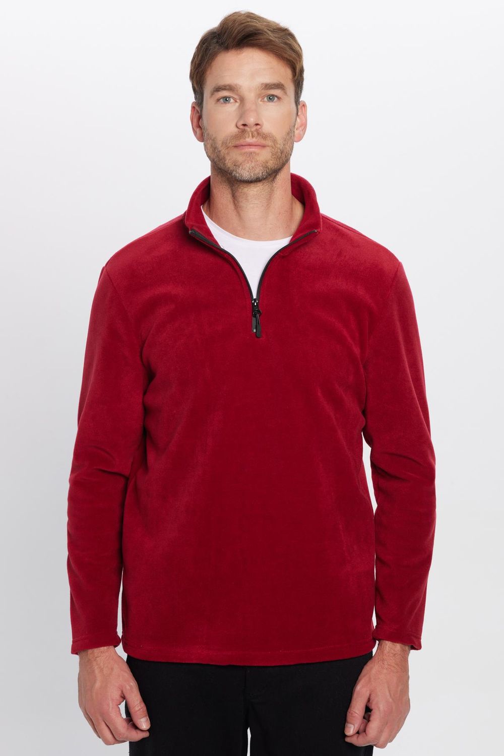 Unisex Standart Fit Rahat Kesim Tüylenme Yapmayan Soğuk Geçirmez  Bordo Dik Yaka Polar Sweatshirt