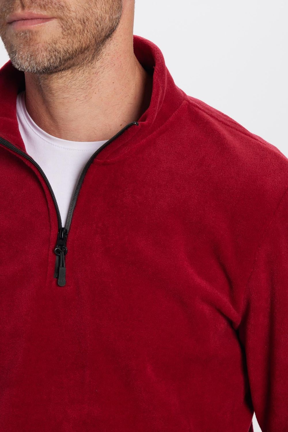 Unisex Standart Fit Rahat Kesim Tüylenme Yapmayan Soğuk Geçirmez  Bordo Dik Yaka Polar Sweatshirt