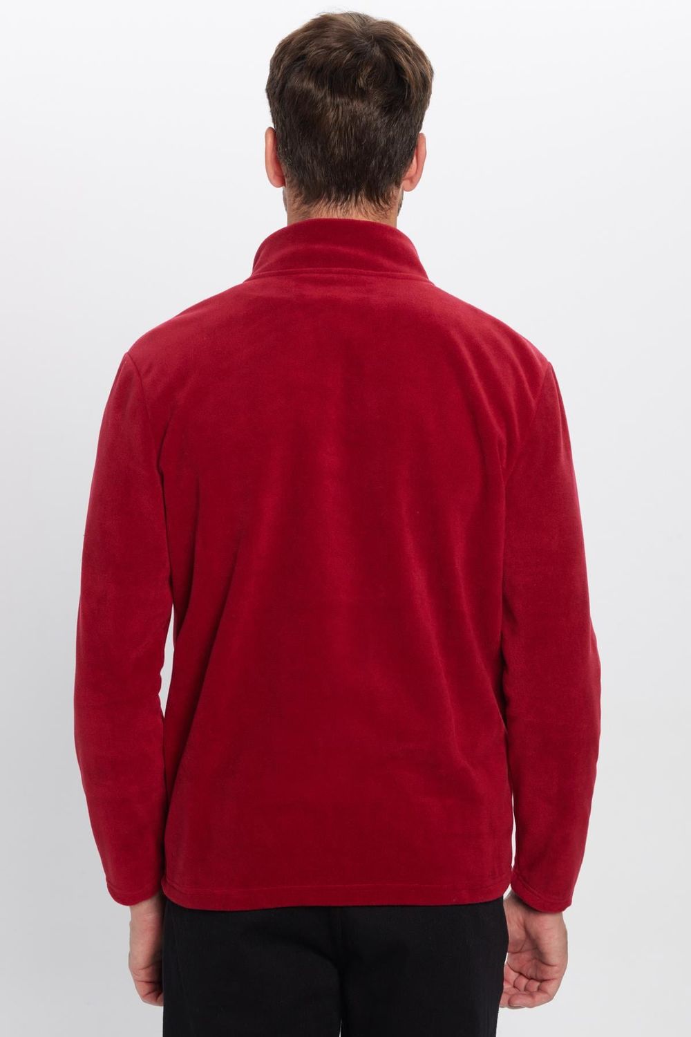 Unisex Standart Fit Rahat Kesim Tüylenme Yapmayan Soğuk Geçirmez  Bordo Dik Yaka Polar Sweatshirt
