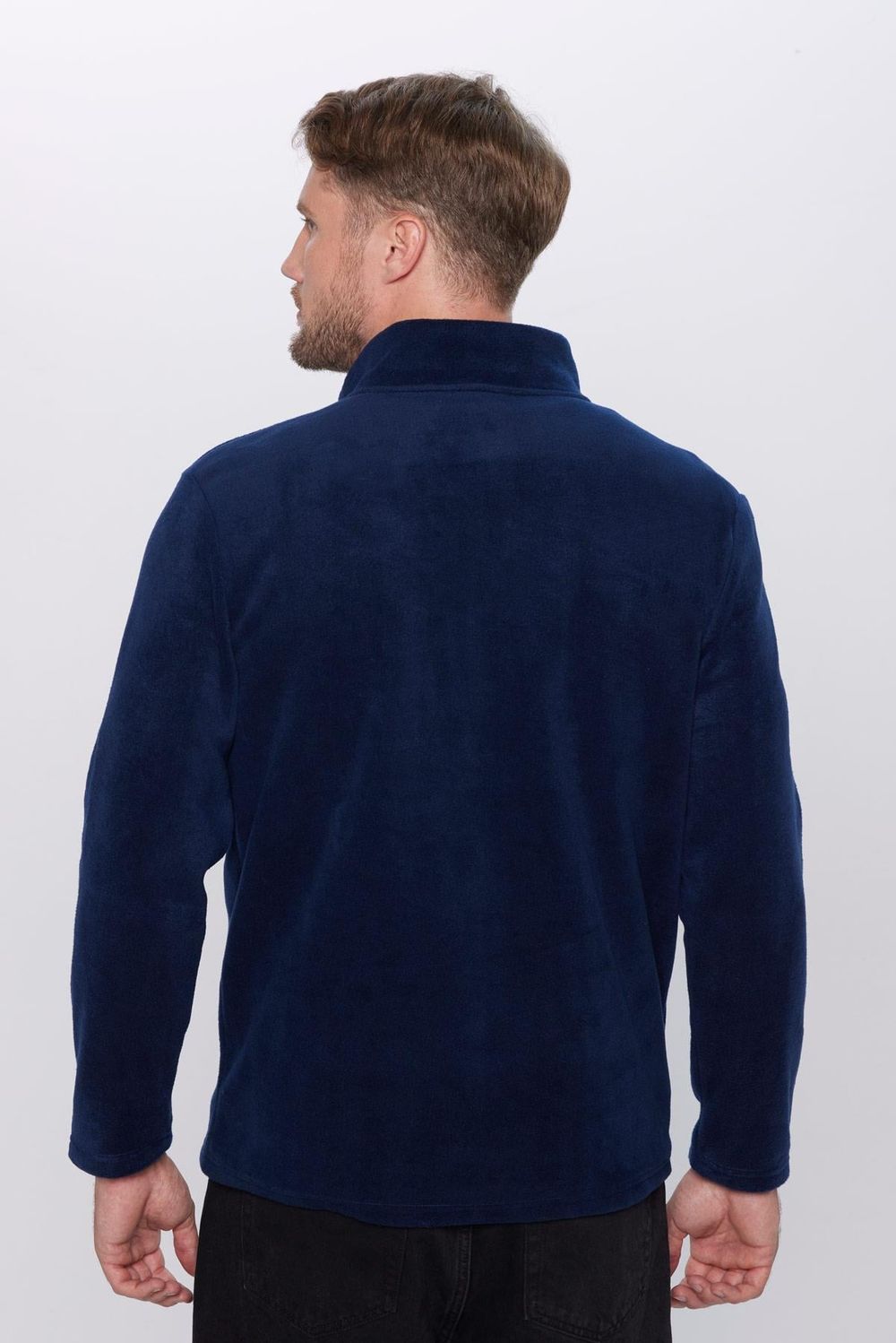 Erkek Standart Fit Rahat Kesim Tüylenme Yapmayan Soğuk Geçirmez Lacivert Dik Yaka Polar Sweatshirt