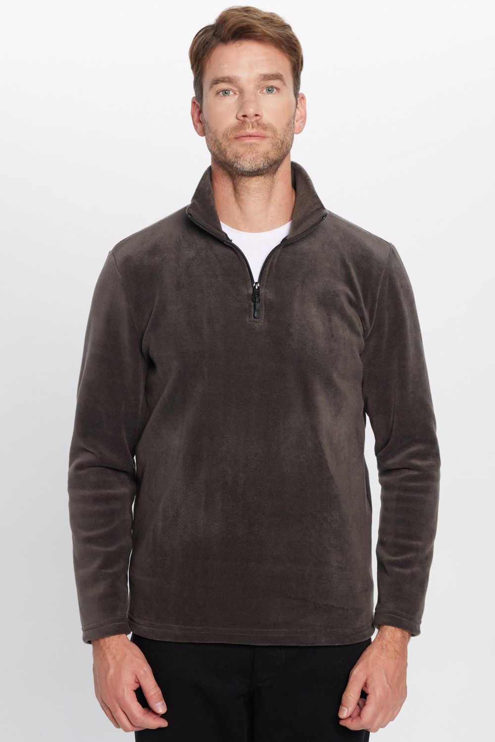 Unisex Standart Fit Tüylenmeye Karşı Dirençli Soğuğa Karşı Dayanıklı Füme Dik Bato Yaka Polar Sweatshirt
