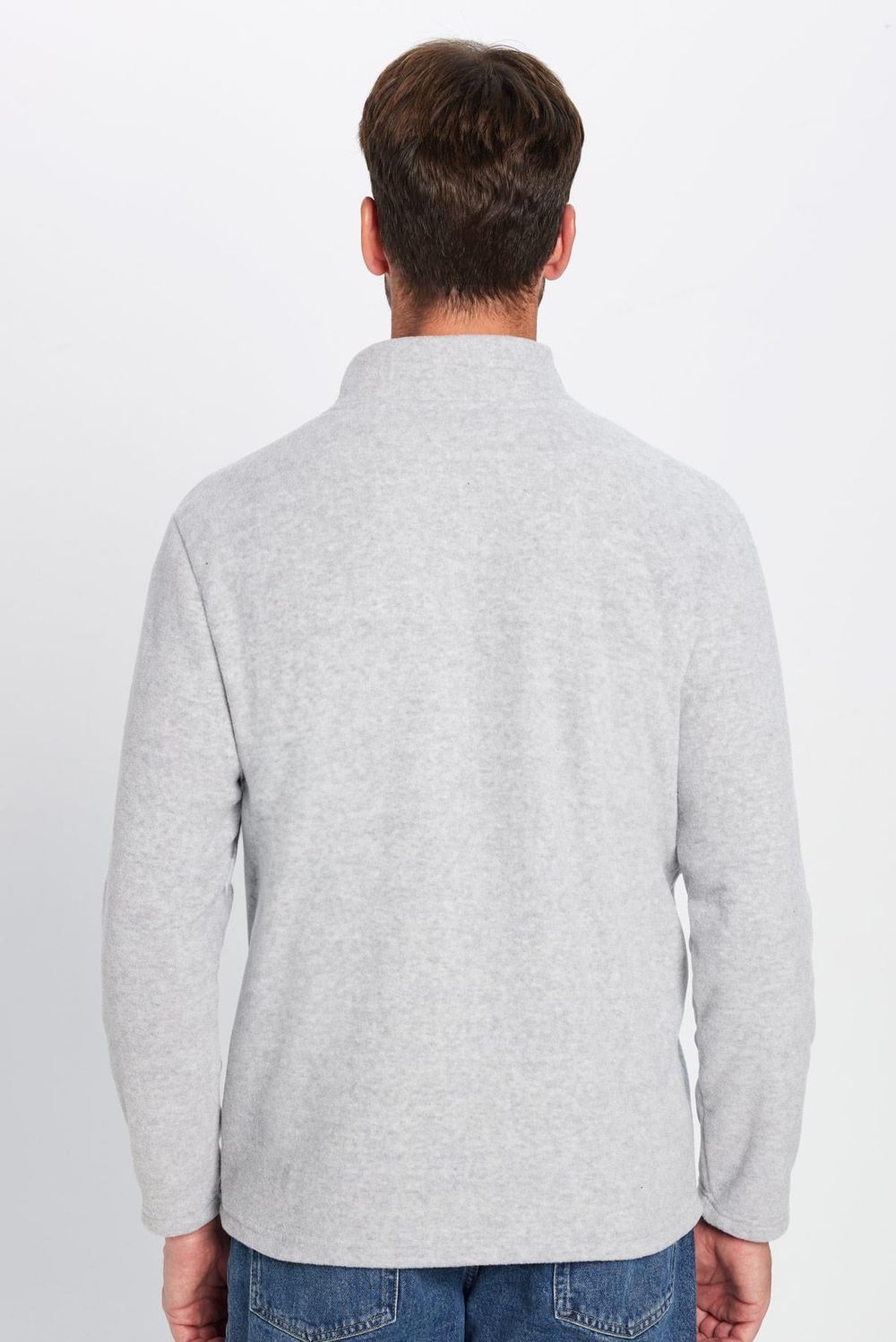 Erkek Standart Fit Rahat Kesim Tüylenme Yapmayan Soğuk Geçirmez Melanj Gri Dik Yaka Polar Sweatshirt
