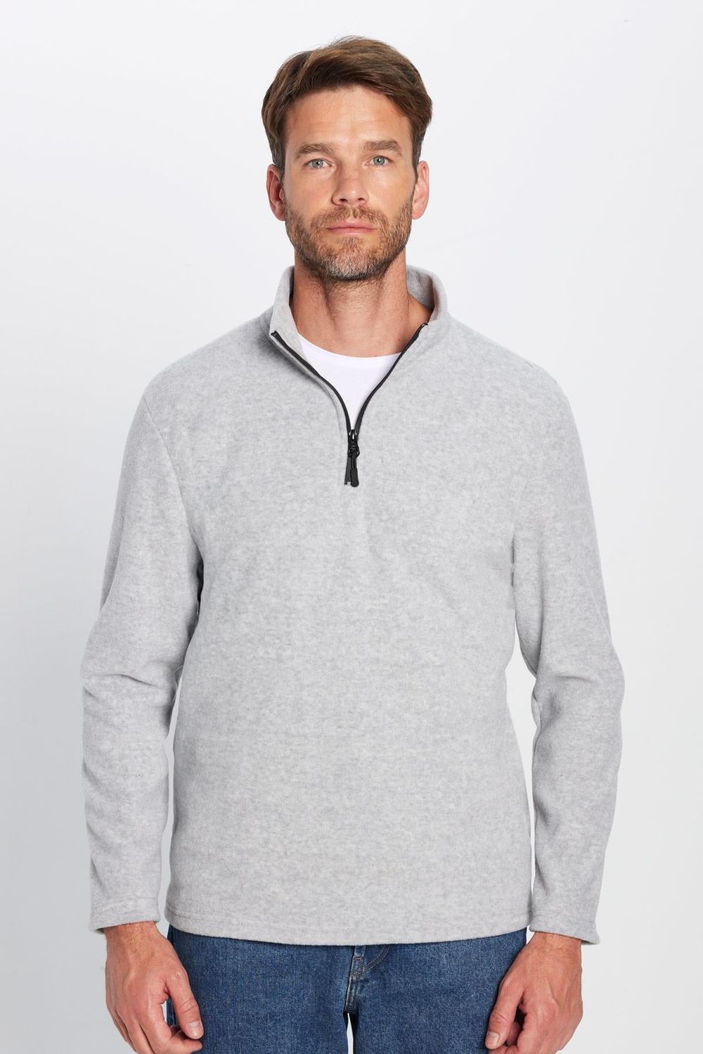 Erkek Standart Fit Rahat Kesim Tüylenme Yapmayan Soğuk Geçirmez Melanj Gri Dik Yaka Polar Sweatshirt