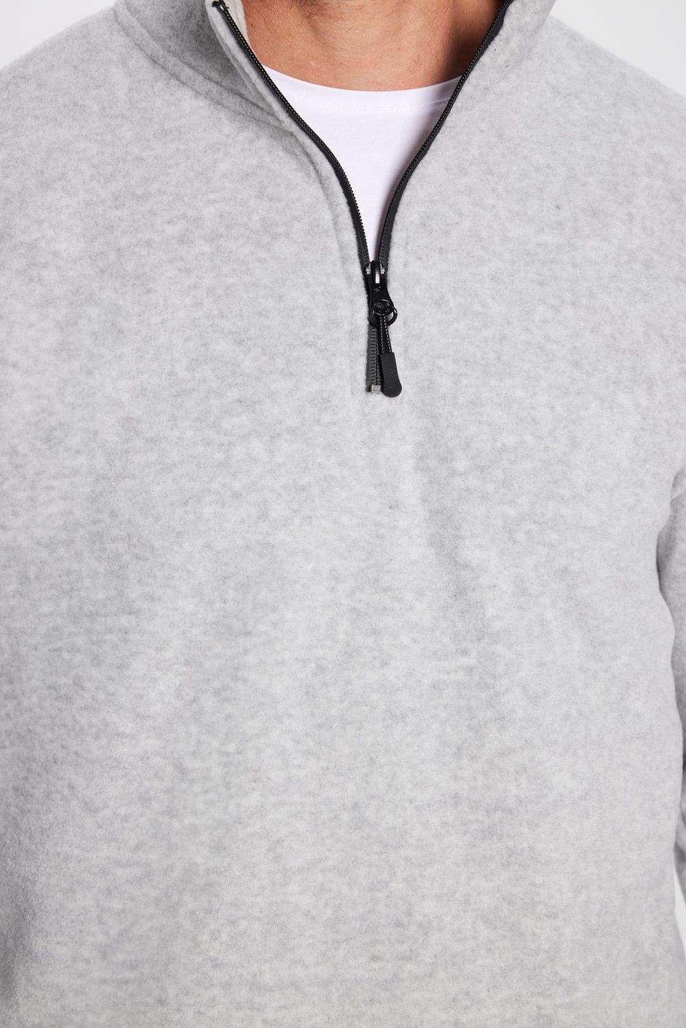 Erkek Standart Fit Rahat Kesim Tüylenme Yapmayan Soğuk Geçirmez Melanj Gri Dik Yaka Polar Sweatshirt