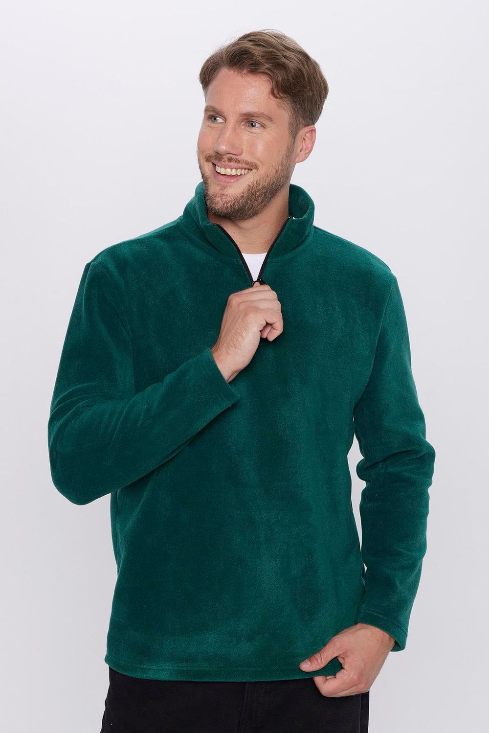 Erkek Dik Yaka Tüylenme Yapmayan Soğuk Geçirmez Standart Fit Rahat Kesim Polar Sweatshirt
