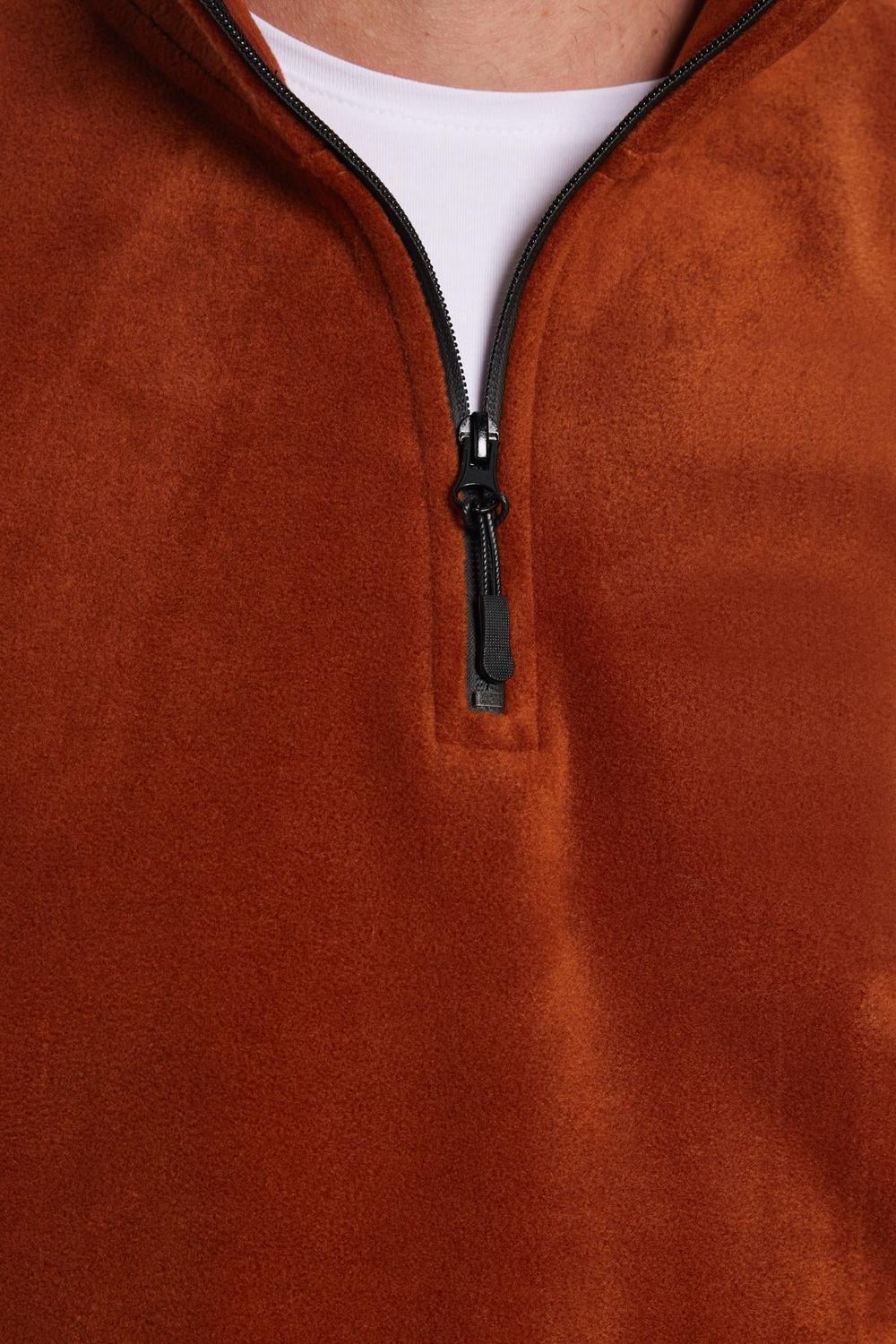Unisex Standart Fit Rahat Kesim Tüylenme Yapmayan Soğuk Geçirmez Kahverengi Dik Yaka Polar Sweatshirt