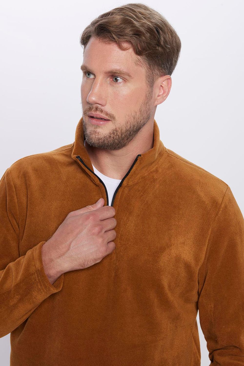 Erkek Dik Yaka Tüylenme Yapmayan Soğuk Geçirmez Standart Fit Rahat Kesim Polar Sweatshirt