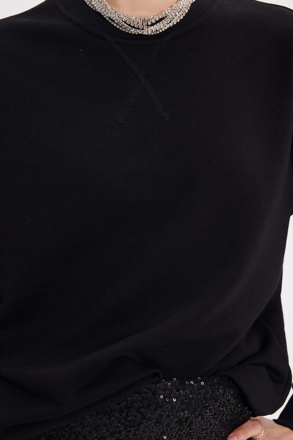 Kadın Oversize Geniş Kesim Pamuk Bisiklet Yaka Basic Sweatshirt