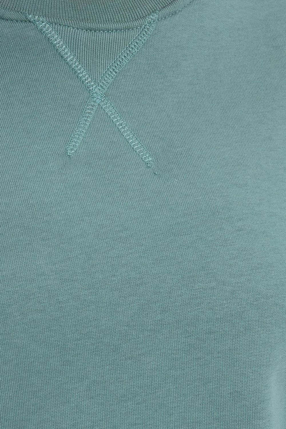 Kadın Oversize Geniş Kesim %100 Pamuk Basic Beyaz Bisiklet Yaka Yeşil Sweatshirt