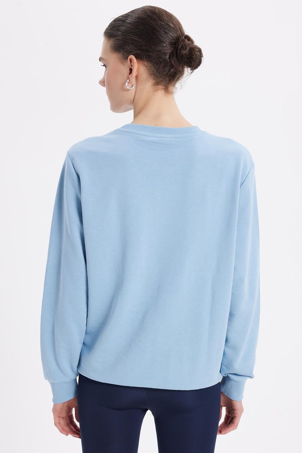 Kadın Oversize Geniş Kesim Pamuk Bisiklet Yaka Basic Sweatshirt