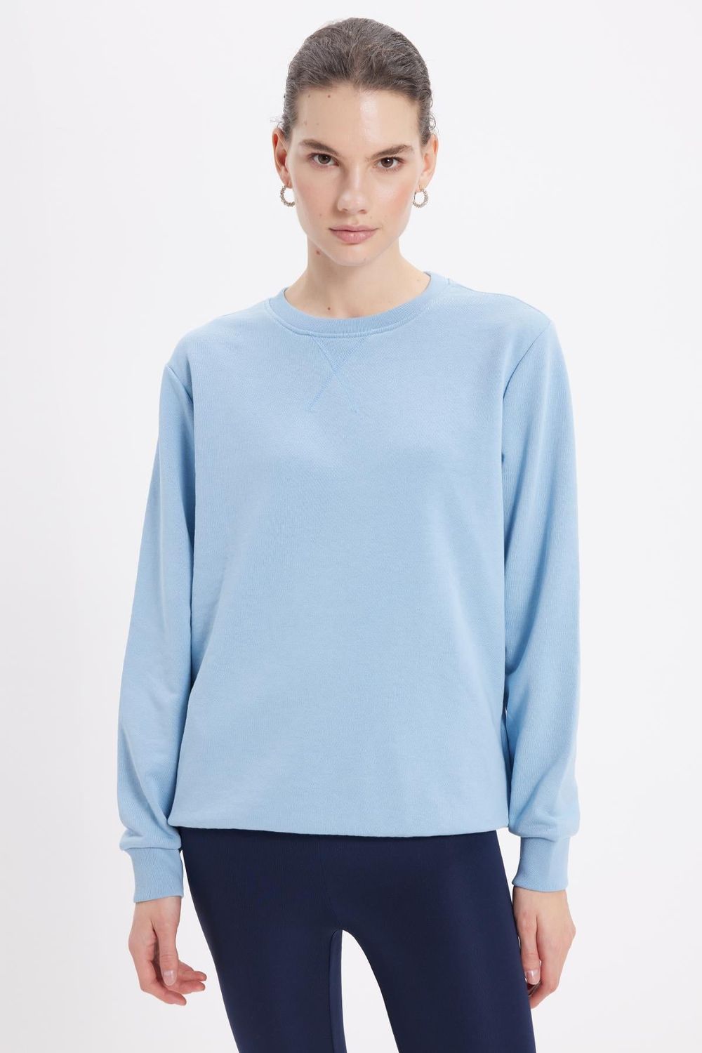 Kadın Oversize Geniş Kesim Pamuk Bisiklet Yaka Basic Sweatshirt