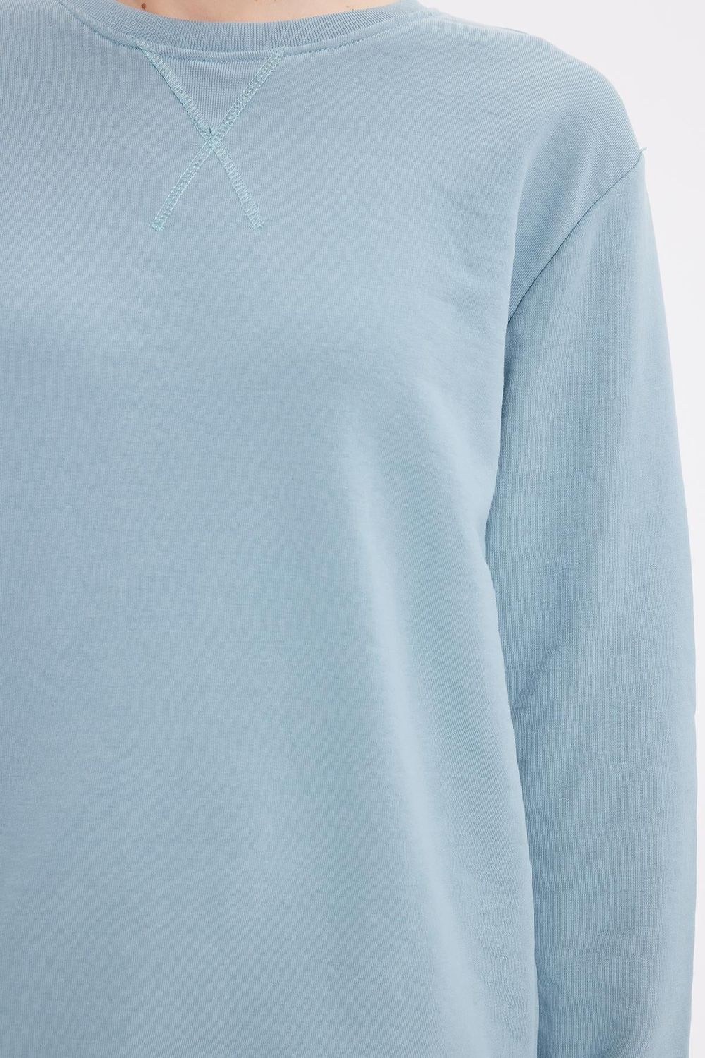 Kadın Oversize Geniş Kesim Pamuk Bisiklet Yaka Basic Sweatshirt