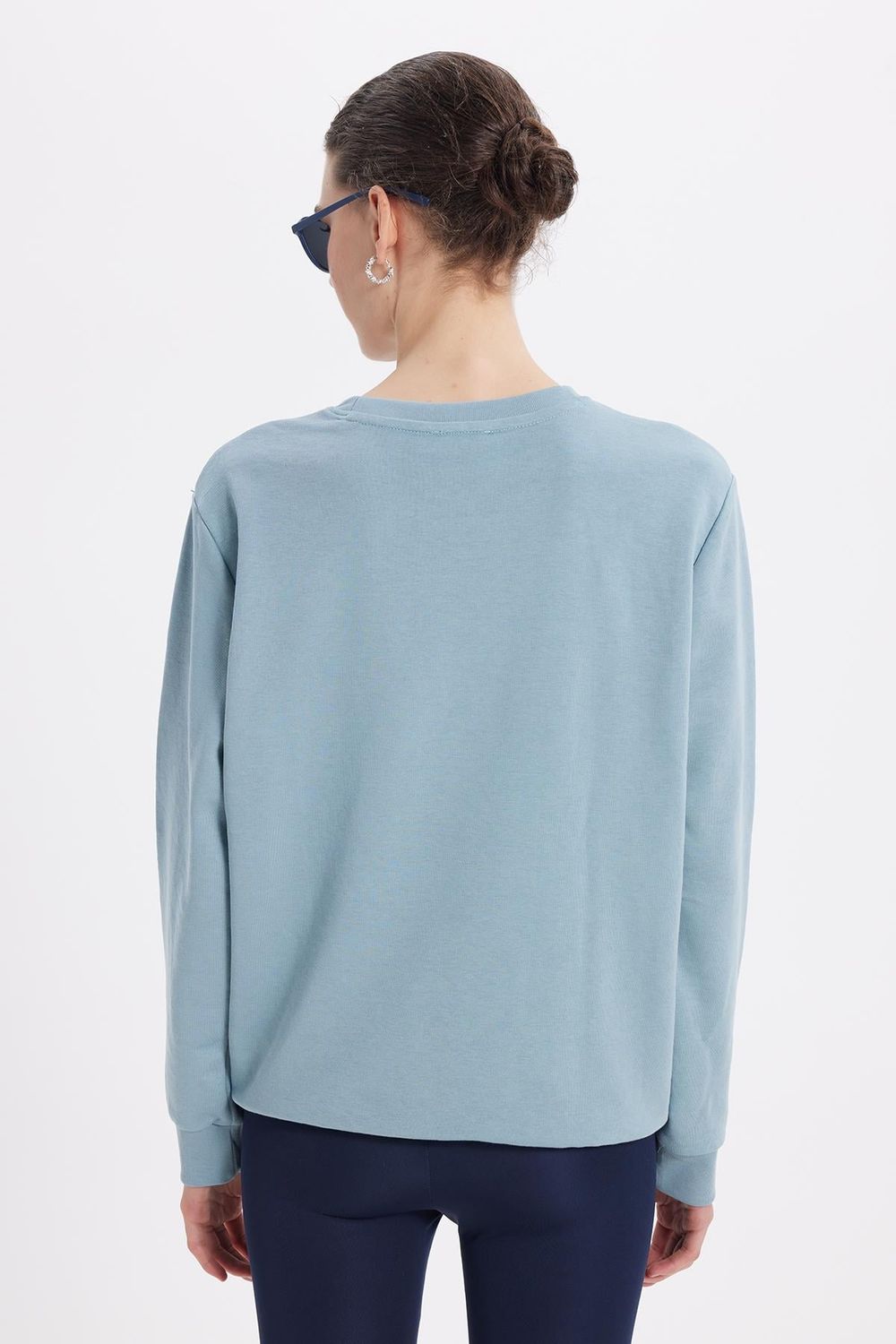 Kadın Oversize Geniş Kesim Pamuk Bisiklet Yaka Basic Sweatshirt