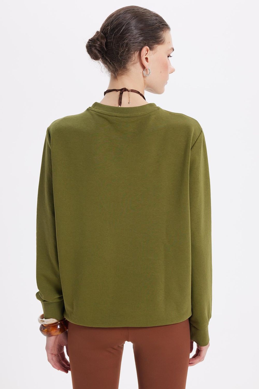 Kadın Oversize Geniş Kesim Pamuk Bisiklet Yaka Basic Sweatshirt