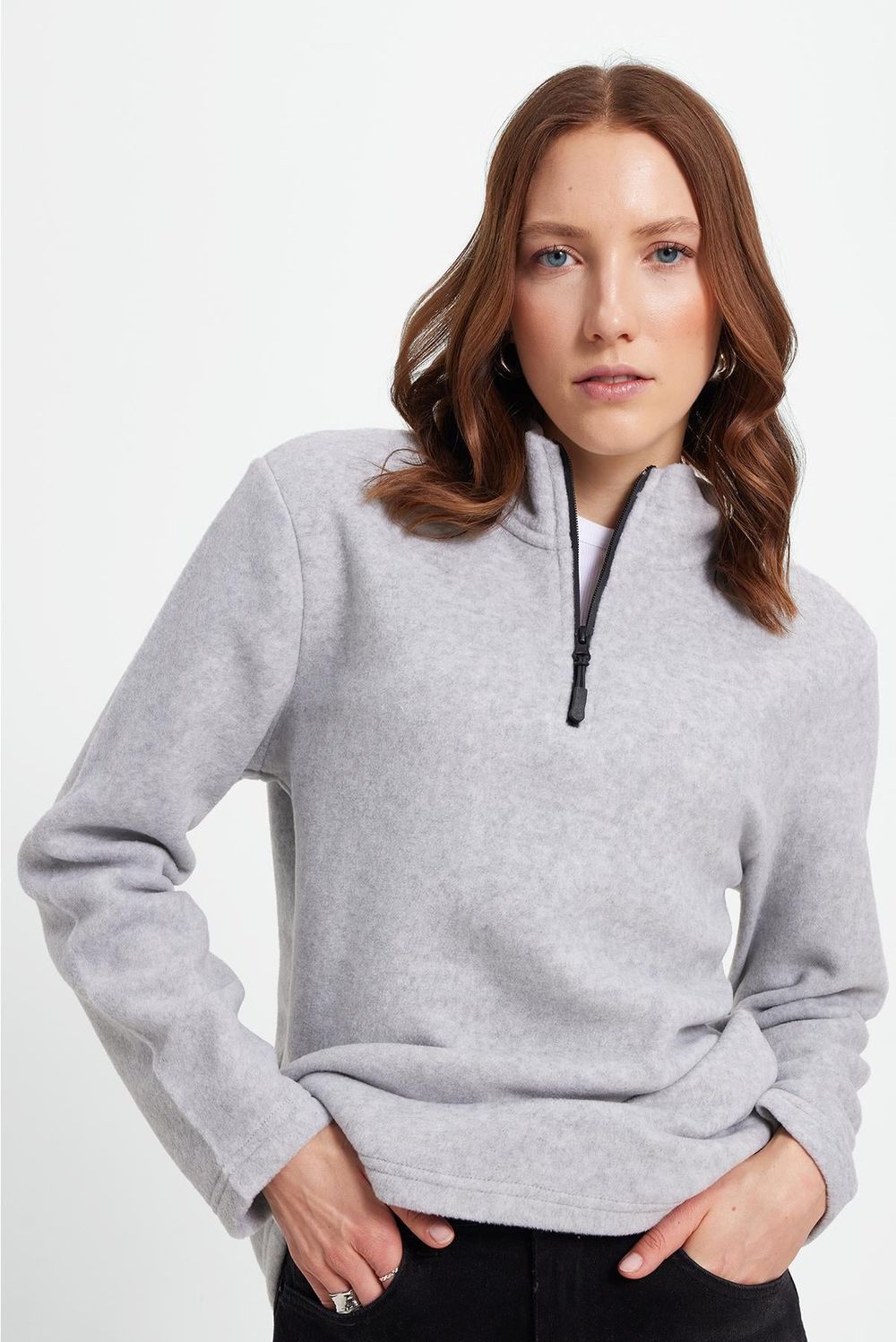 WOMAN POLAR HALF ZIPPER PLAIN ONL