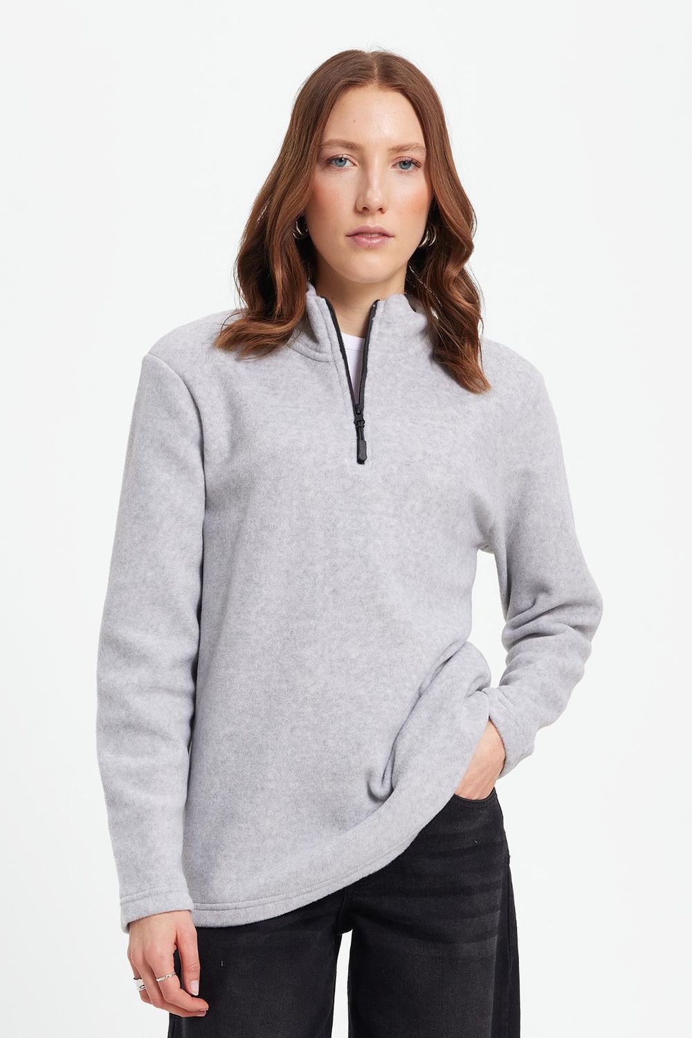 WOMAN POLAR HALF ZIPPER PLAIN ONL
