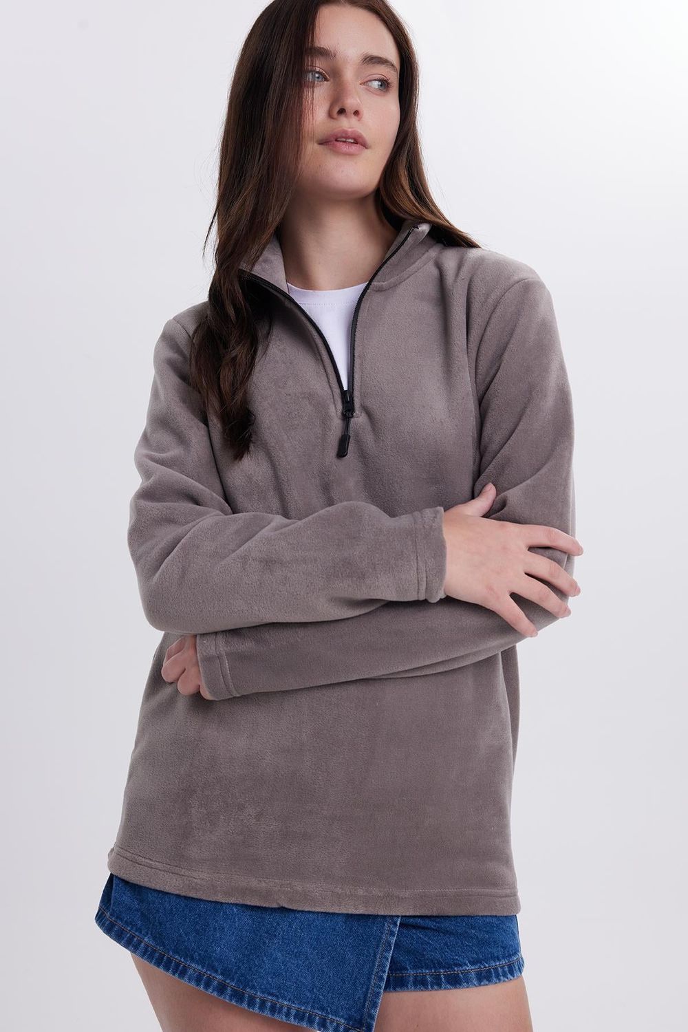 WOMAN POLAR HALF ZIPPER PLAIN ONL