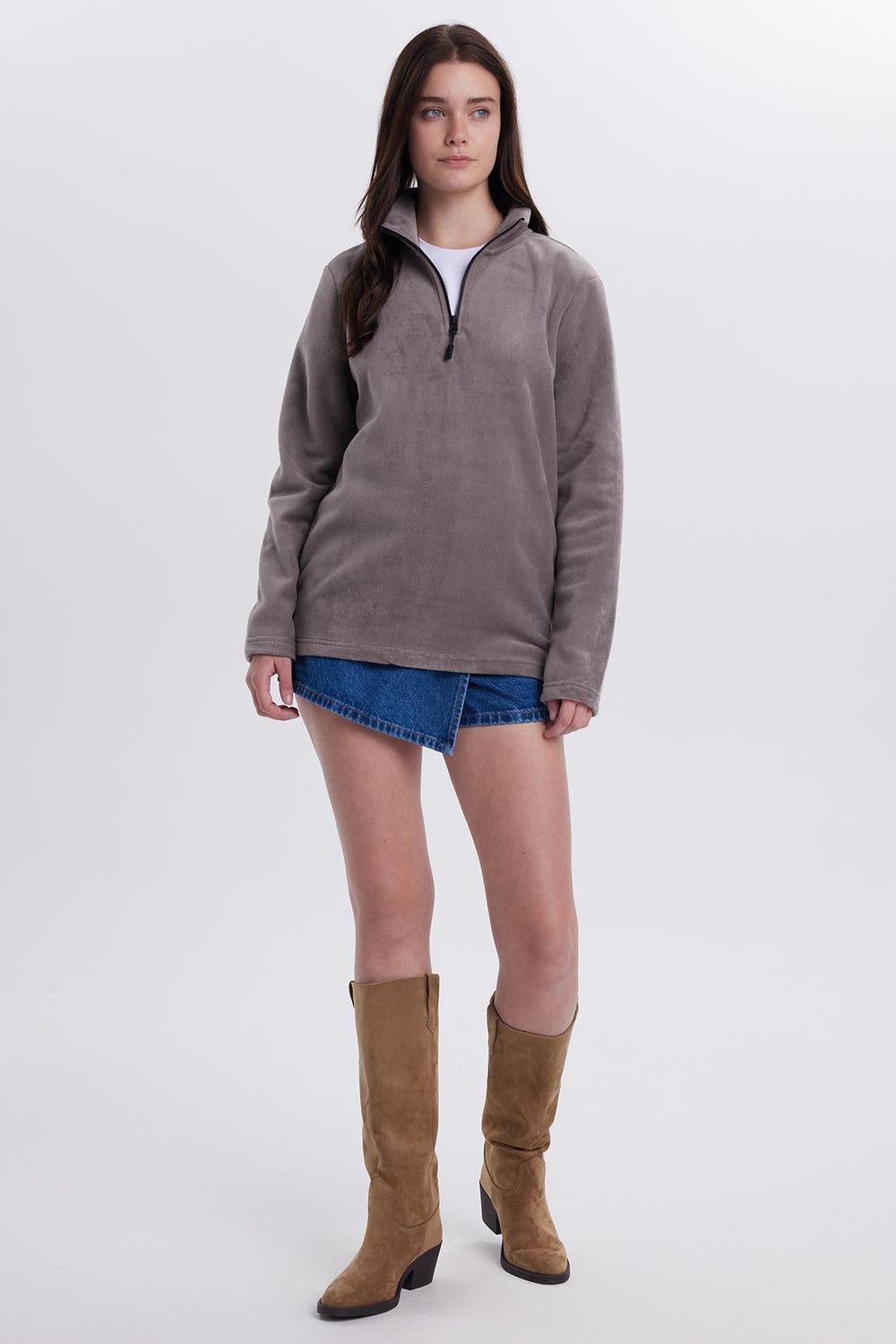 WOMAN POLAR HALF ZIPPER PLAIN ONL